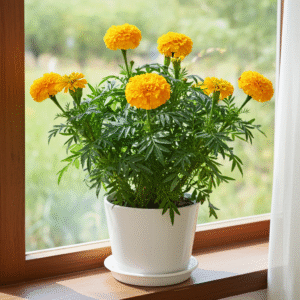 Marigold plant in 6 inches white pot