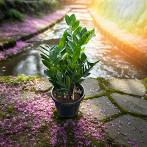 ZZ plant in white 6 inch black pot
